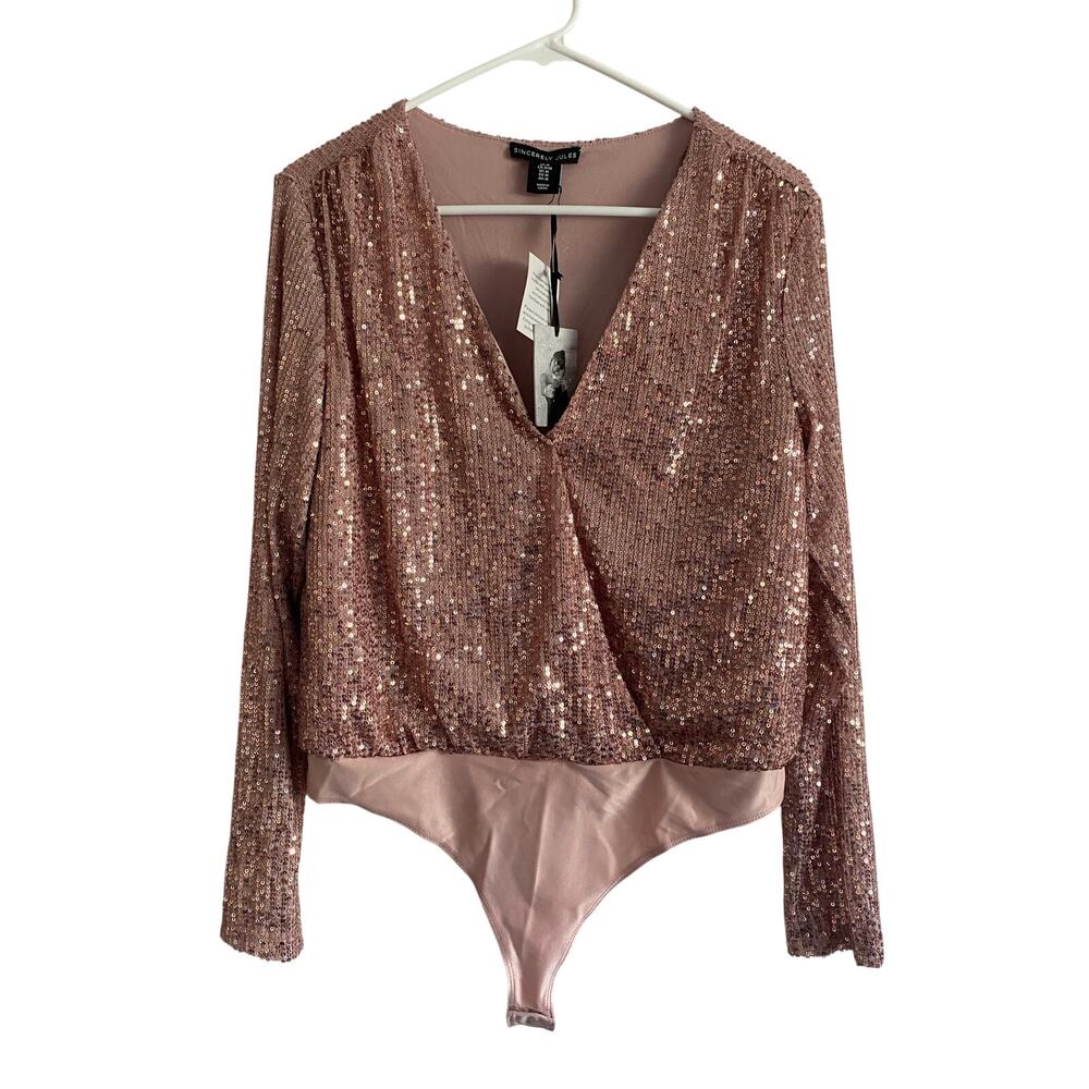 Sincerely Jules Pink Sequin Bodysuit NEW M